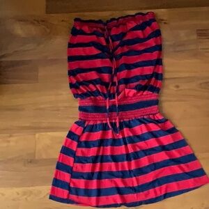 Red and blue stripe tube top strapless mini dress XS